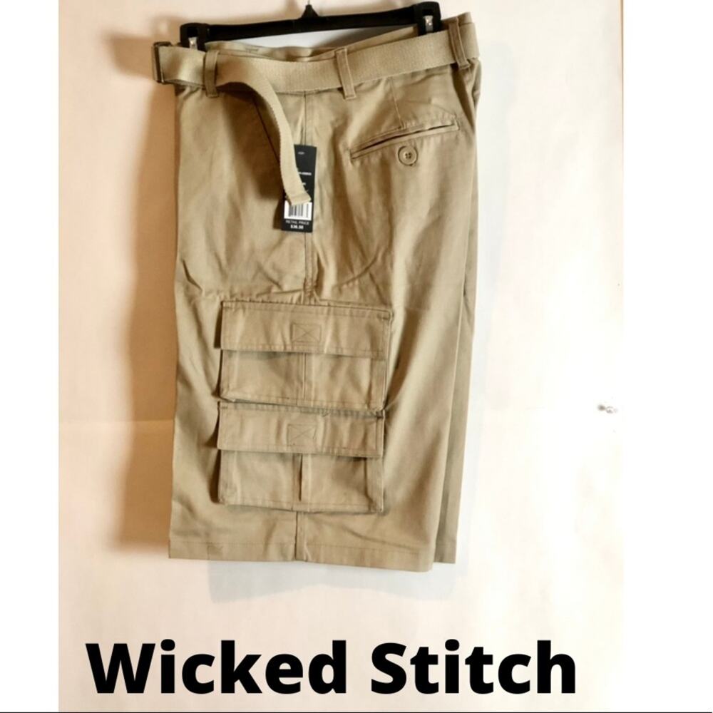Wicked Stitch Men’s 6-Pocket Belted Cargo Shorts